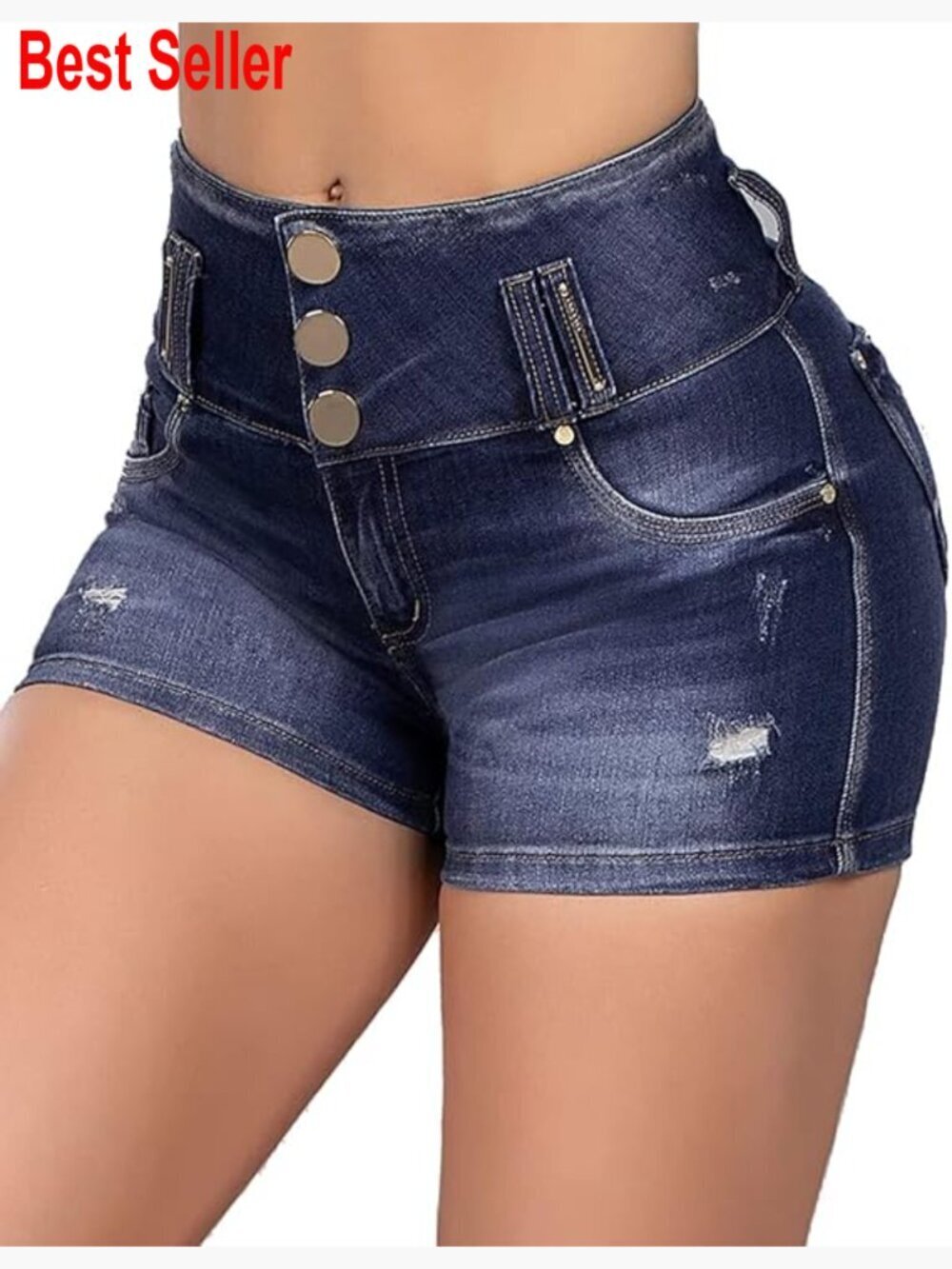 High Waist Denim Shorts with Raw Hem and Pockets
